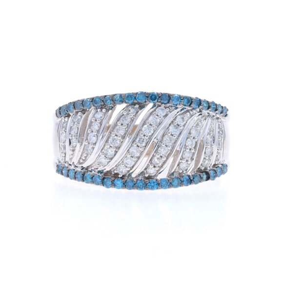 White Gold Fancy Blue Diamond Cluster Cocktail Band -14k Rd 1.00ctw Ring Treated